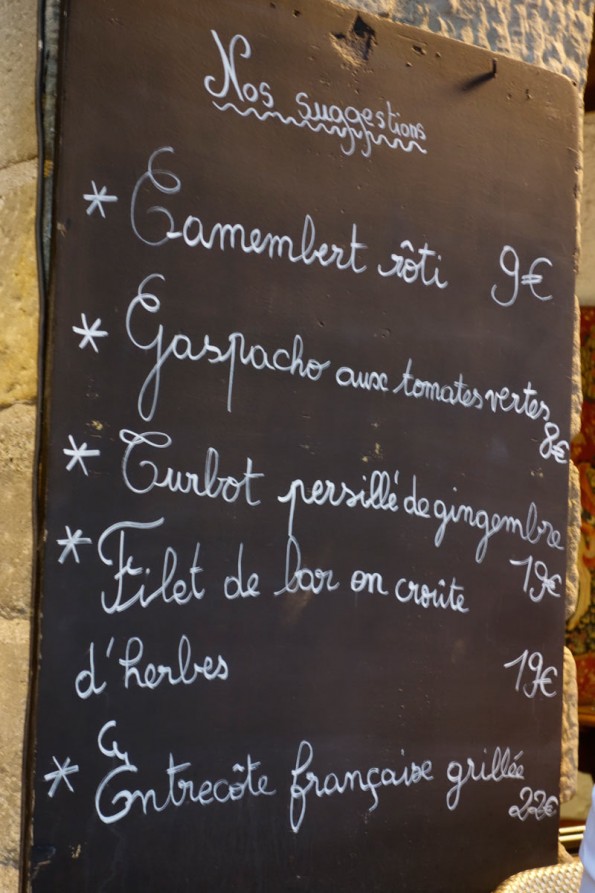 Menu du jour sur l'ardoise